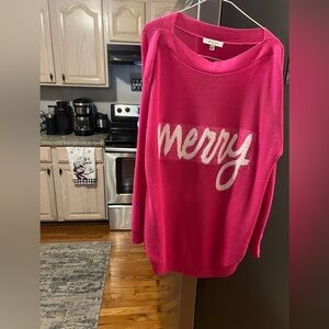Holiday Pink 'Merry' Sweater  Soft & Comfortable 💕💕 
Length  26”    Pt To Pt 22”